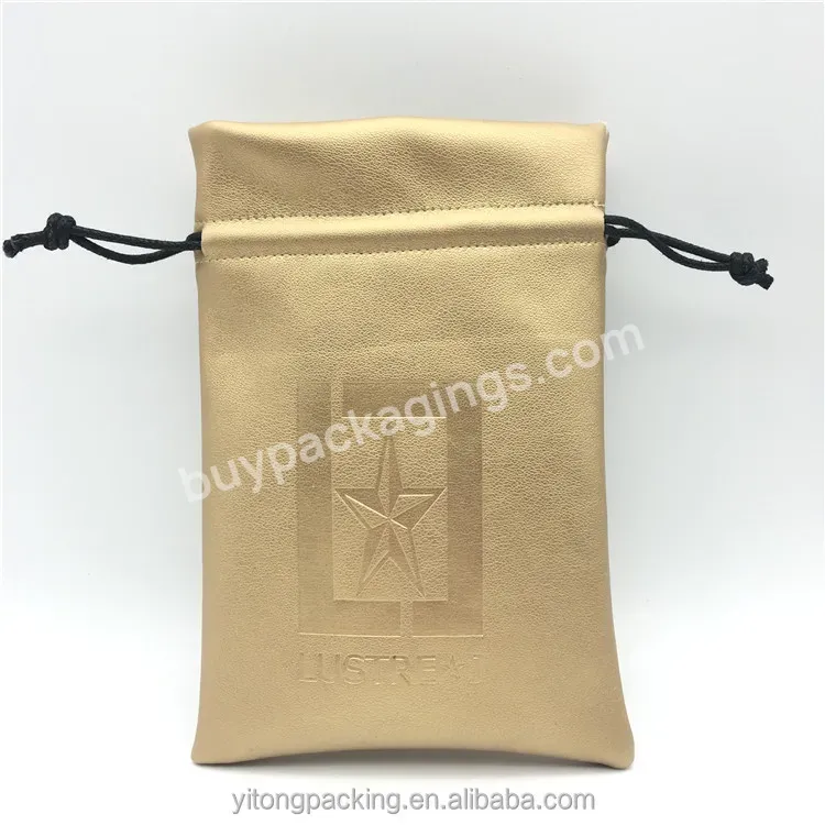 Custom Gold Leather Jewelry Drawstring Bag