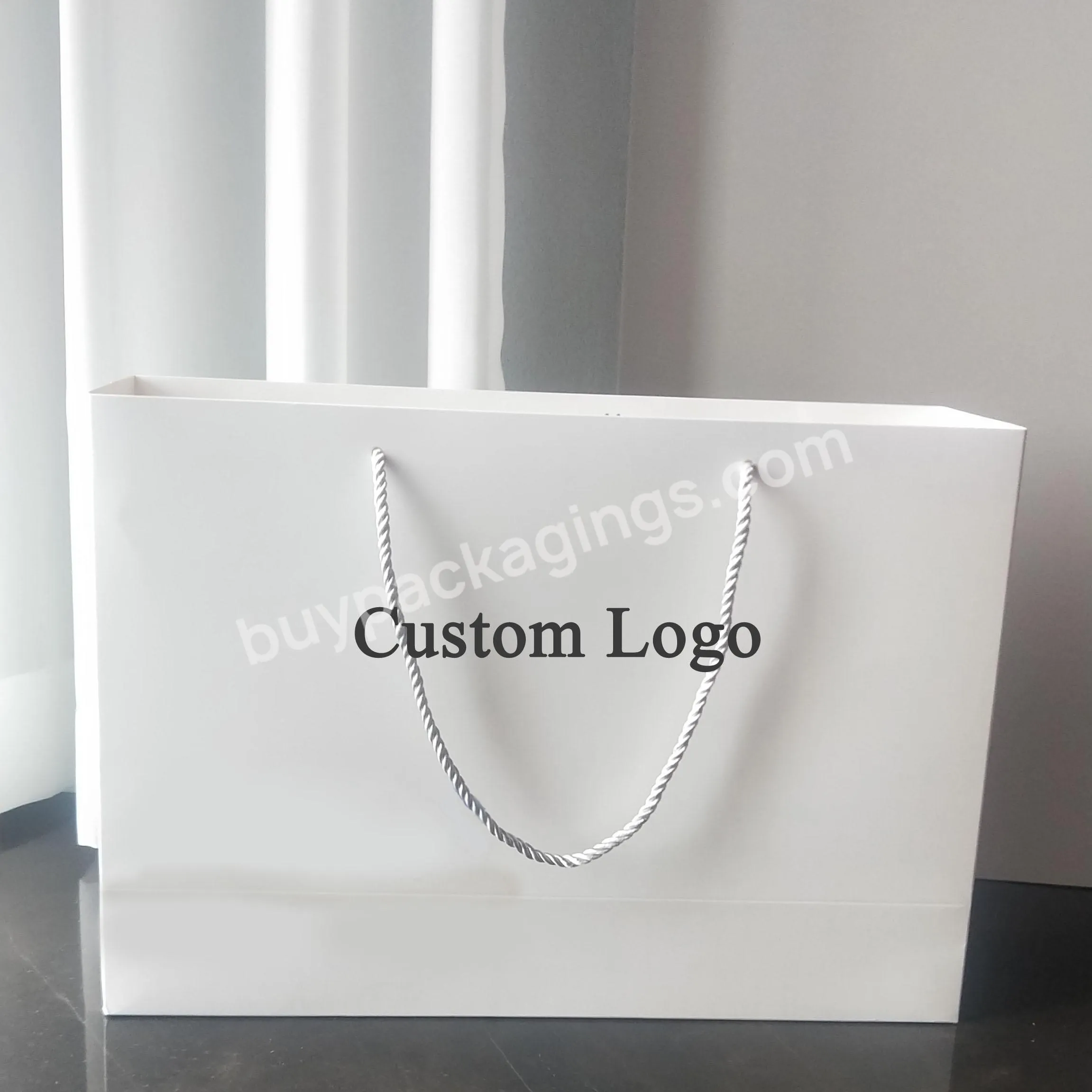 Custom Gold Logo Matt Black Craft Shopping Bag Large Luxury White Packaging Paper Bags For Clothing