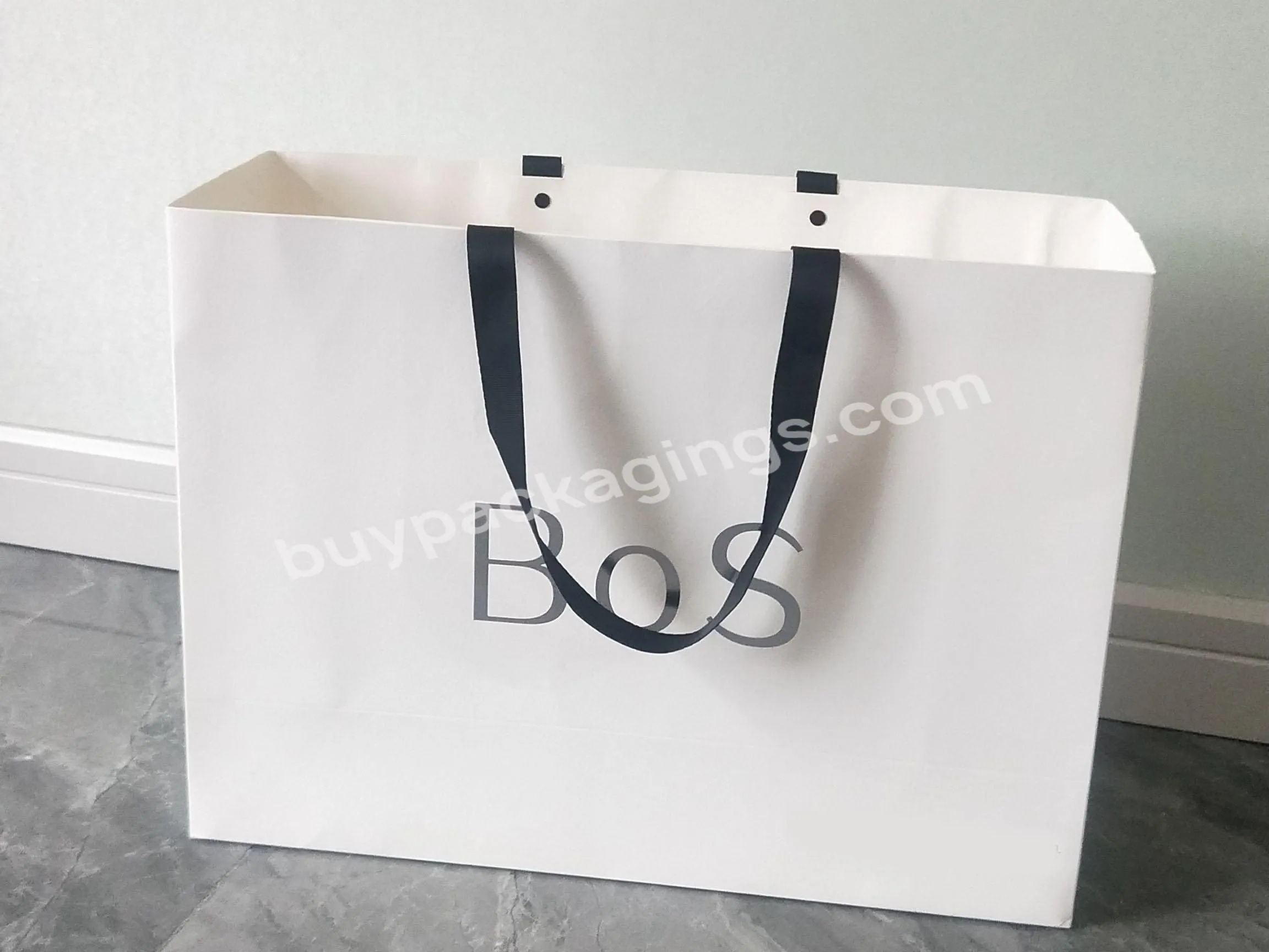 Custom Gold Logo Matt Black Craft Shopping Bag Large Luxury White Packaging Paper Bags For Clothing