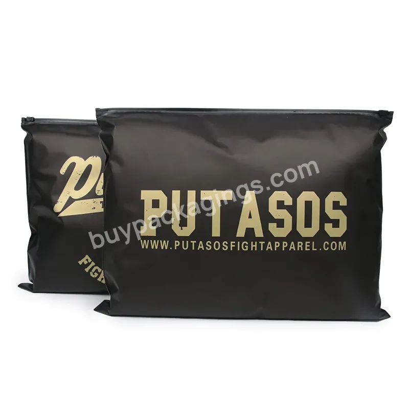 Custom Gold Logo Printed Black Ziplock Bags Frosted Pouches Plastic Packaging Bags Garment Bags