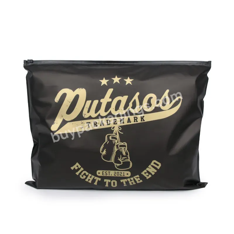 Custom Gold Logo Printed Black Ziplock Bags Frosted Pouches Plastic Packaging Bags Garment Bags
