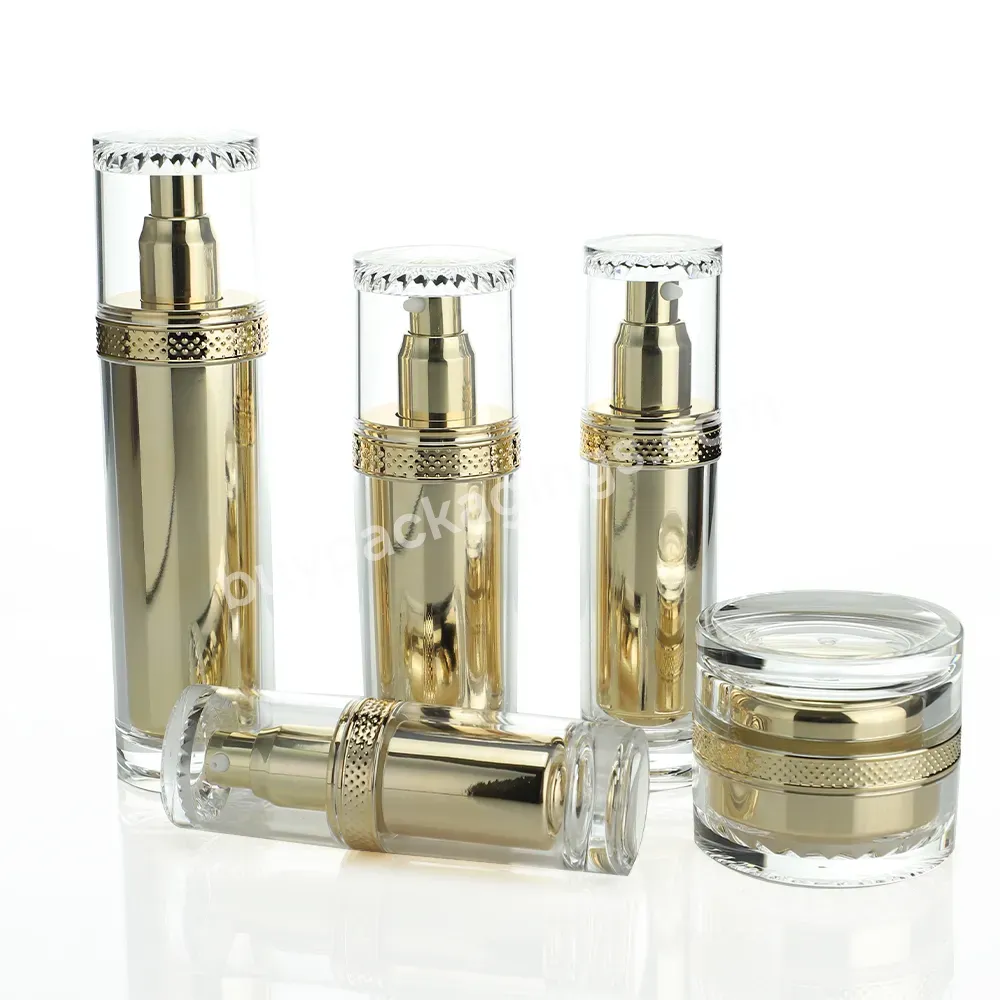 Custom Golden Acrylic Skin Care Packaging Bottles High End Cosmetic Jars Empty