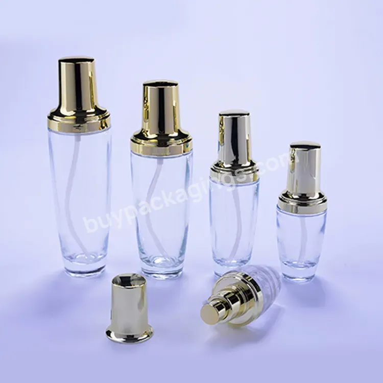 Custom Golden Cap Clear Glass Cosmet Packaging Bottles And Jars 30ml 50ml 120ml Lotion Packing Containers