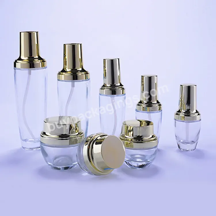 Custom Golden Cap Clear Glass Cosmet Packaging Bottles And Jars 30ml 50ml 120ml Lotion Packing Containers