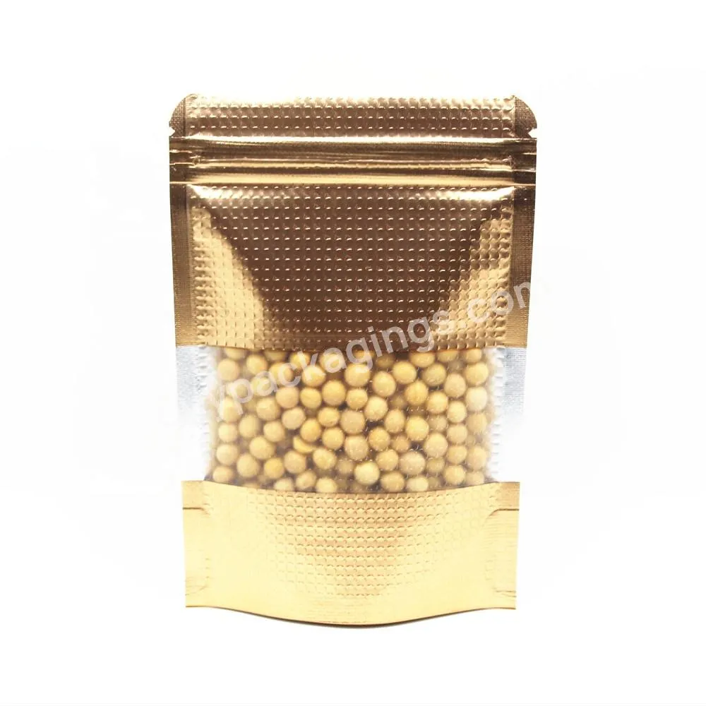 Custom Golden Stand Up Zipper Kraft Paper Plastic Mylar Packing Bag Snack Packaging Pouch