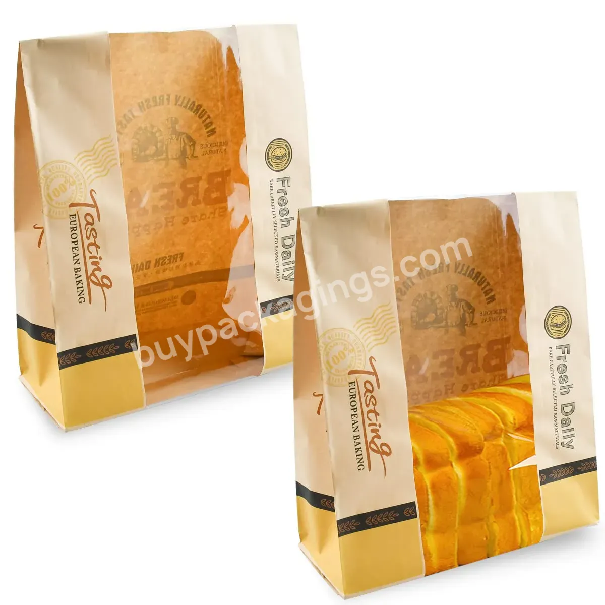 Custom Greaseproof Kraft Paper Packaging Bread Bag With Clear Window Offset Printing Free Design