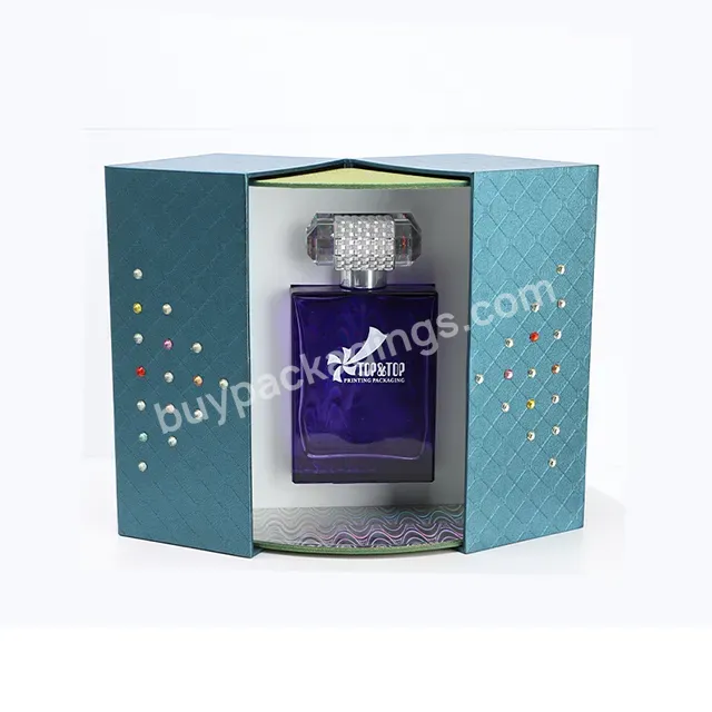 Custom Green Luxury Perfume Packaging Box Double Open Door Rigid Cardboard Cosmetic Box