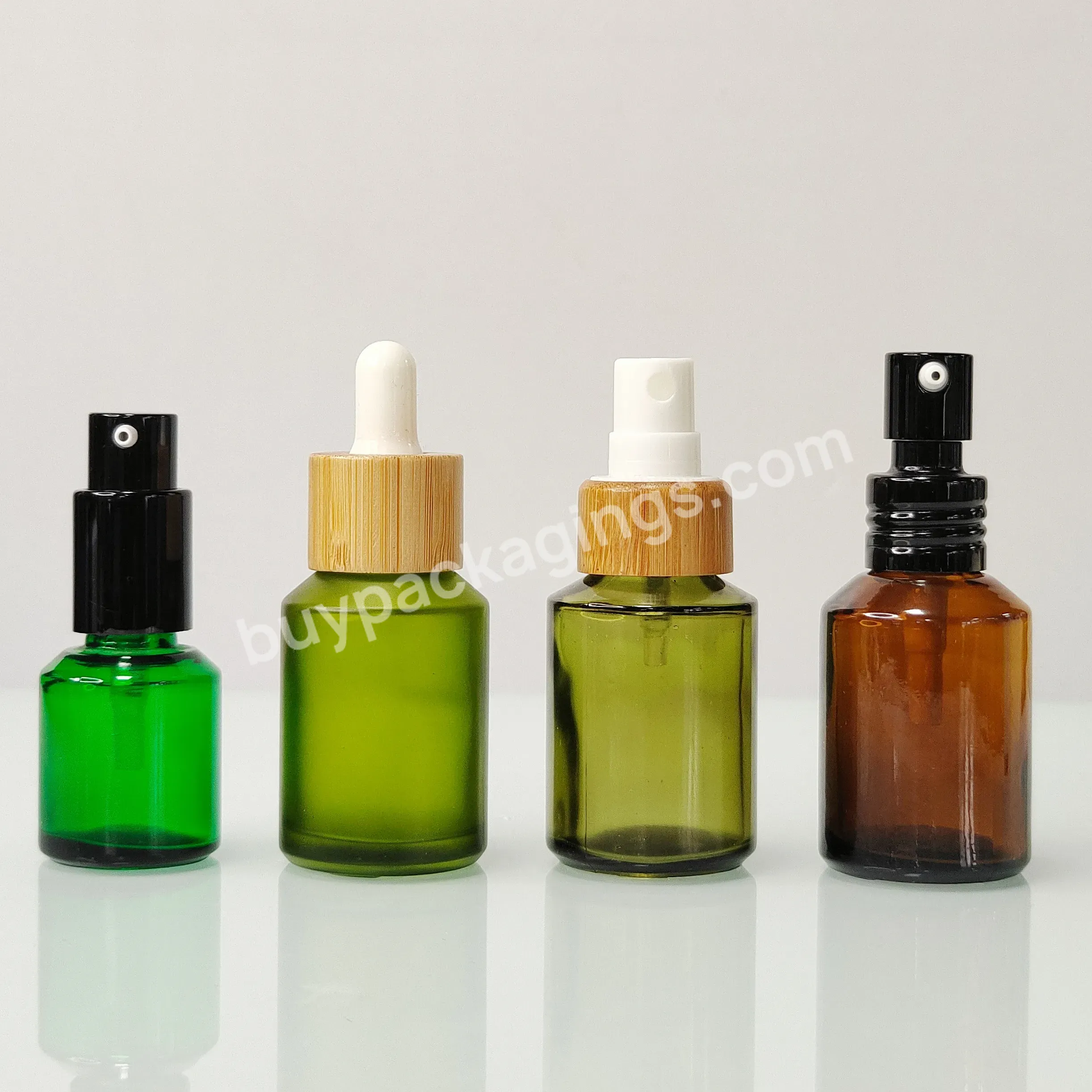 Custom Hair Body Facial Oil Serum Bottle Frosted Cylinder Green Amber Pump Spray Dropper Glass Bottle