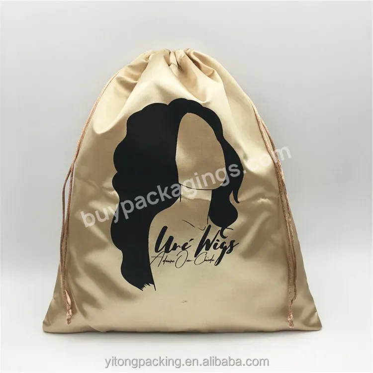 Custom Hair Satin Draw String Packaging Bags With Logo