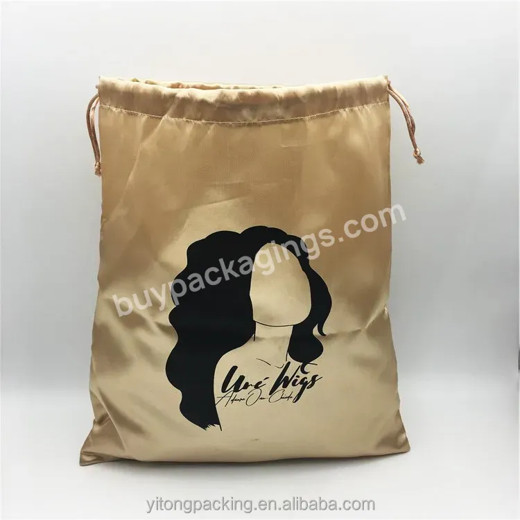 Custom Hair Satin Draw String Packaging Bags With Logo