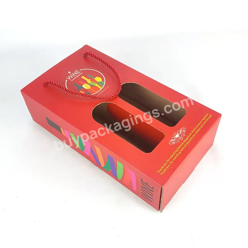 Custom High Quality Corrugated Paper Cardboard Wine Bottle Packaging Box Single Double Portable Red Wine Gift Box With Windows