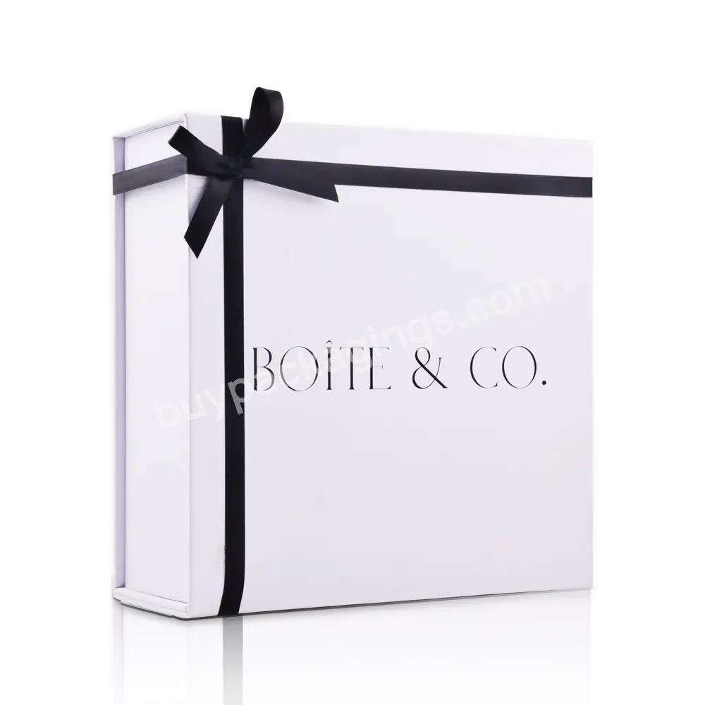 Custom High Quality Magnetic Closure Folding Paper Gift Boxes With Ribbon Black Pink White Packaging Box