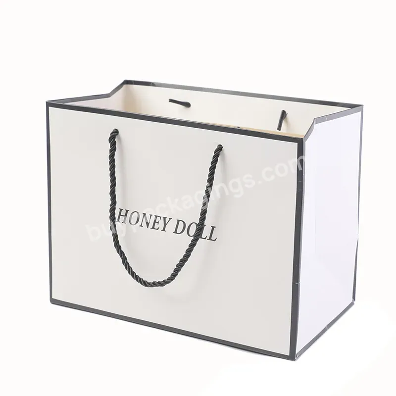 Custom High Quality Paper Shopping Packaging Art Paper Bag With Glossy Gold Logo And Rope Handle