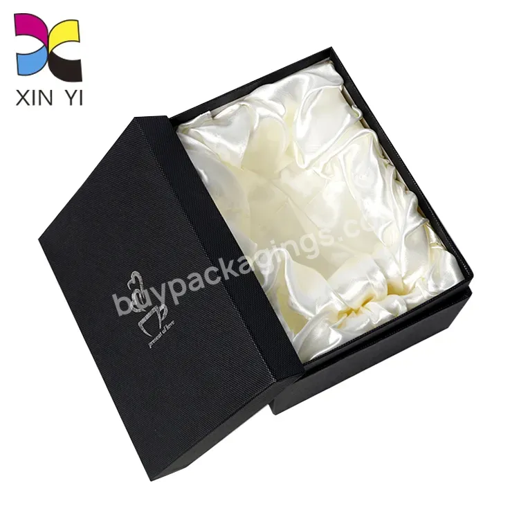 Custom High Quality Wholesale Black Rigid Boxes Jewelry Gifts Cups Bottle Packing Box With Ribbon Insert