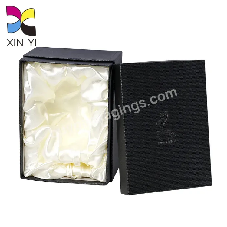 Custom High Quality Wholesale Black Rigid Boxes Jewelry Gifts Cups Bottle Packing Box With Ribbon Insert