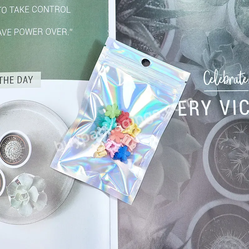 Custom Hologram Small Pouch Iridescent Mylar Mini Nut Candy Chocolate Coffee Self-supporting Zipper Packaging Bag