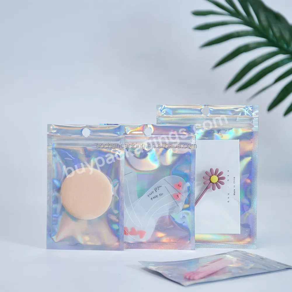 Custom Hologram Small Pouch Iridescent Mylar Mini Nut Candy Chocolate Coffee Self-supporting Zipper Packaging Bag