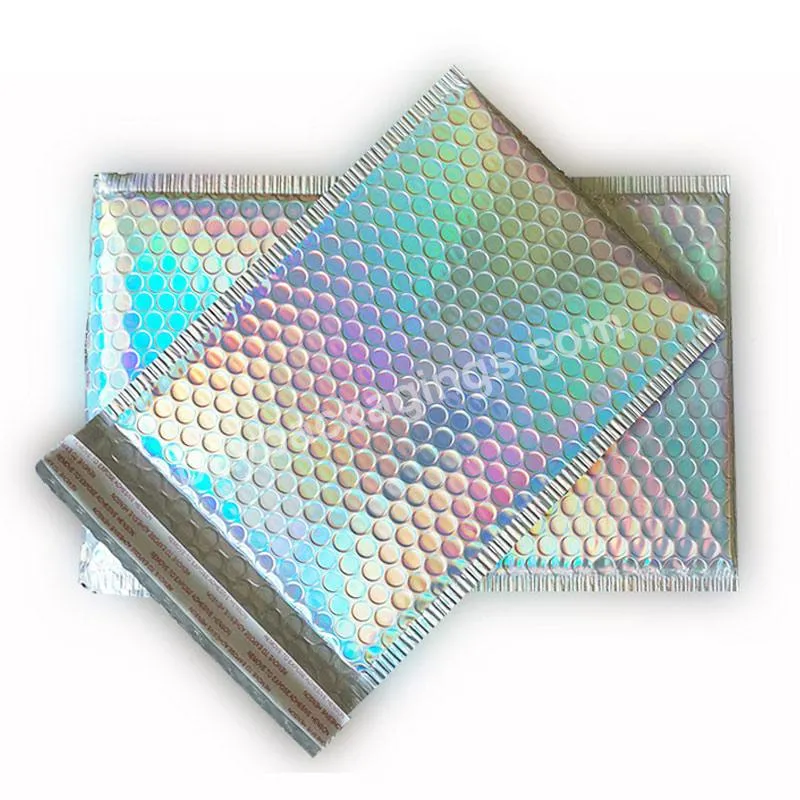 Custom Holographic Mailing Bag with Logo Waterproof Envelope Mailing Bags Metallic Poly Holographic Bubble Mailers