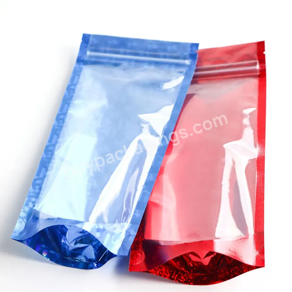 Custom Holographic Polyester Film Bag Zipper Bag Food Storage Holographic Polyester Bag