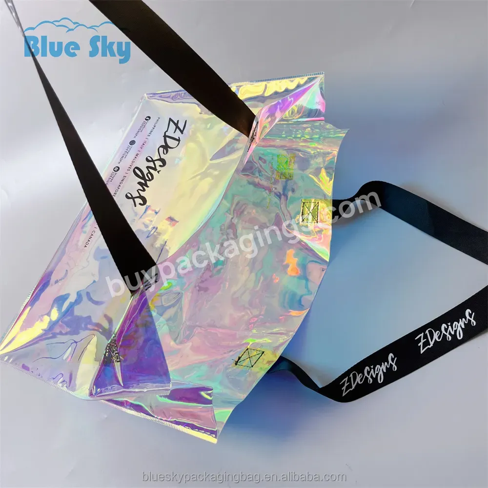 Custom Holographic Pvc Beach Tote Bag Transparent Laser Tote Bag Transparent Rainbow Shopping Bag With Logo