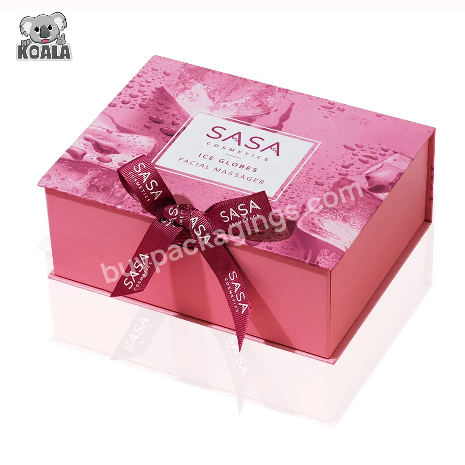 Custom Hot Pink Private Label Personalized Square Ribbon Shampoo Makeup Lipstick Wig Gift Box With Big Ribbon Bows