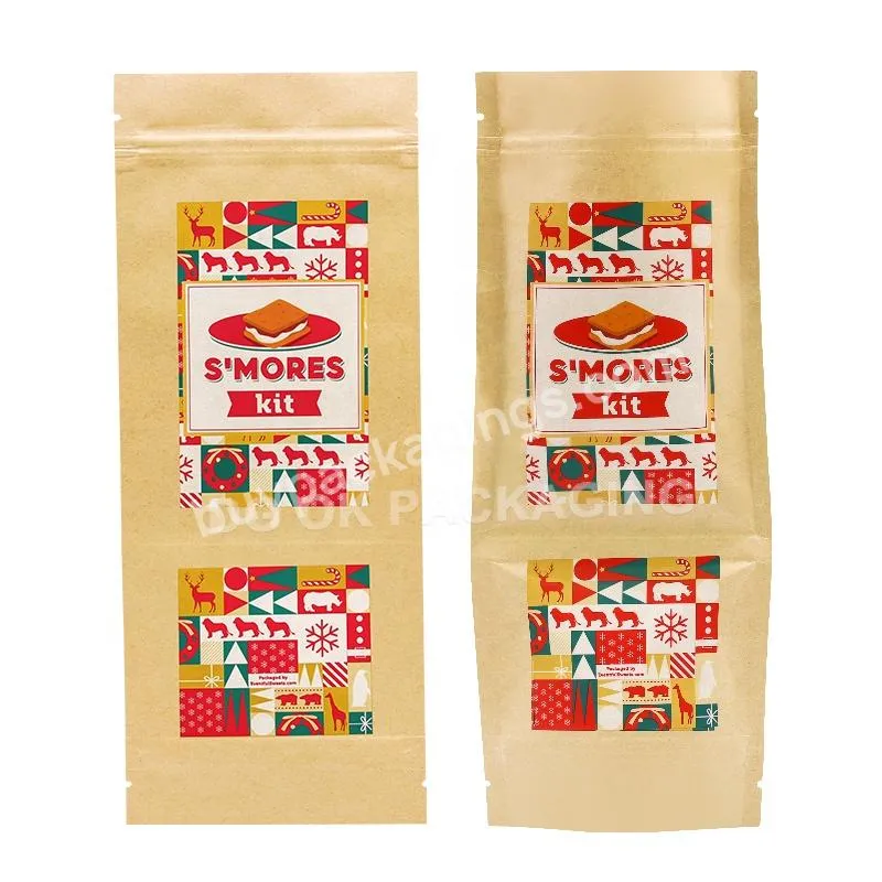 Custom Hot Print Recyclable Biodegradable Kraft Paper Bag With Zipper