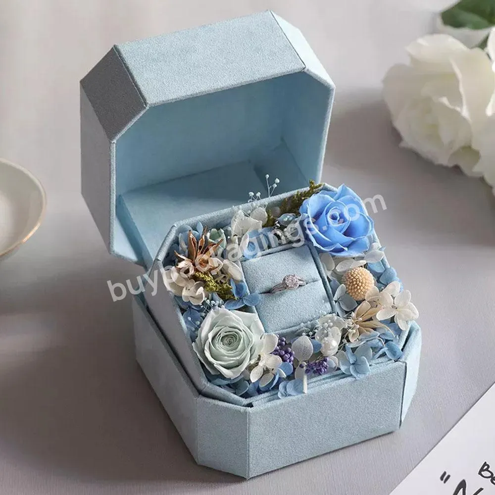 Custom Immortal Rose Flower Proposal Ring Box Valentine's Day Gift Confession Wedding Companion Ring Jewelry Gift Packaging Box