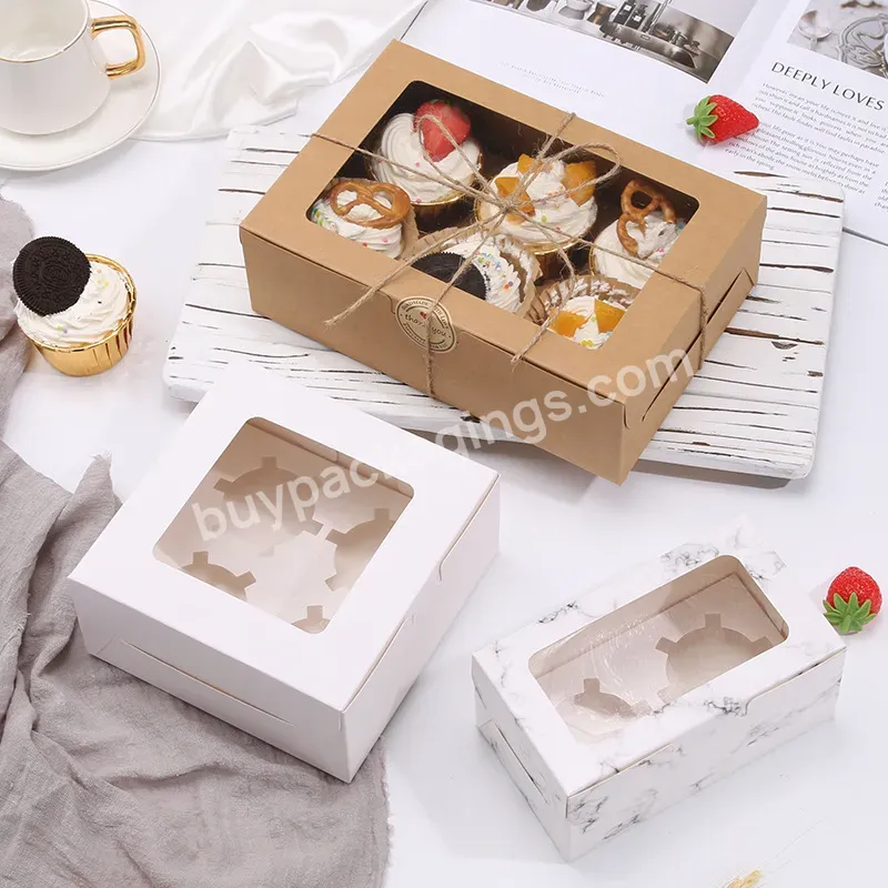 Custom Individual Pastry Cupcake Boxes Foldable White Paper Cake Muffin Food Packaging Box With Pvc Window