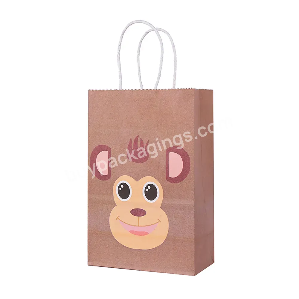 Custom Jungle Safari Animal Zoo Happy Birthday Party Paper Gift Candy Bag For Kids Gift Recyclable Cookies Packaging Bags