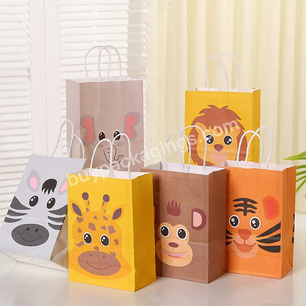 Custom Jungle Safari Animal Zoo Happy Birthday Party Paper Gift Candy Bag For Kids Gift Recyclable Cookies Packaging Bags
