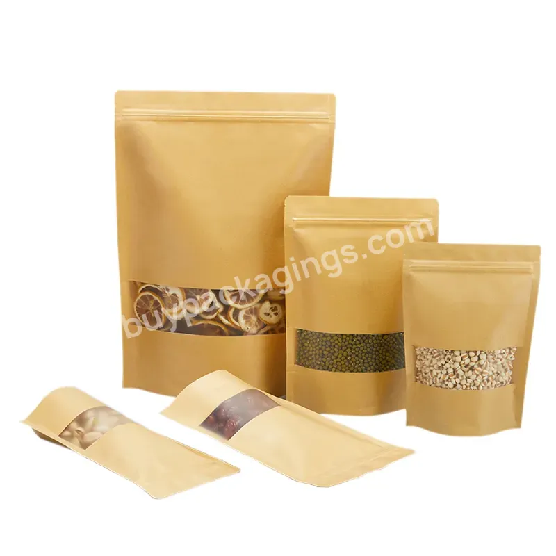 Custom Kraft Craft Paper Standing Up Pouches Food Packaging Zipper Bags With Window
