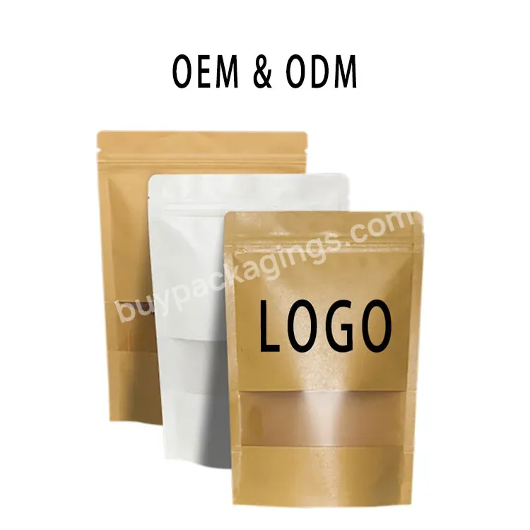 Custom Kraft Craft Paper Standing Up Pouches Food Packaging Zipper Bags With Window