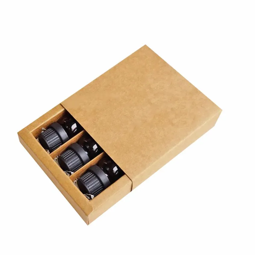 custom kraft paper 3 essential face oil bottle drawer style cosmetic packaging gift set box for skin care