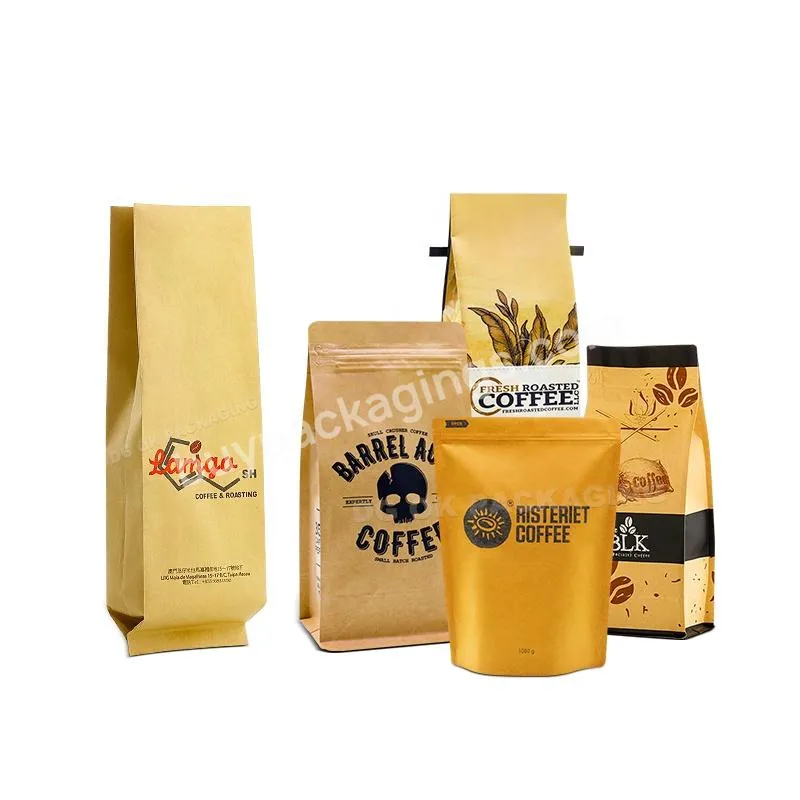 Custom Kraft Paper Flat Bottom Pouch Pla Eco-friendly Biodegradable Coffee Bag With Valve
