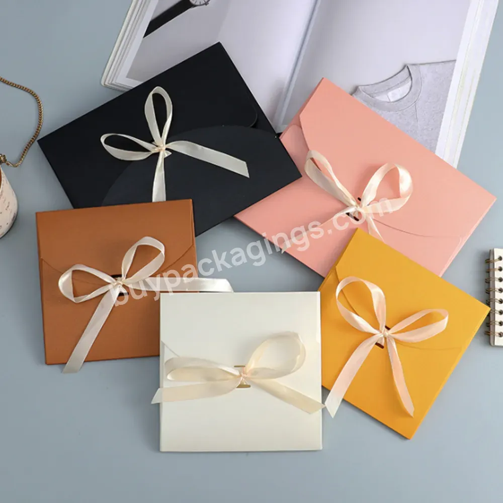 Custom Kraft Silk Scarf Gift Paper Boxes Cardboard Foldable Envelope Postcard Packing Box With Ribbon For Wedding Packaging Box