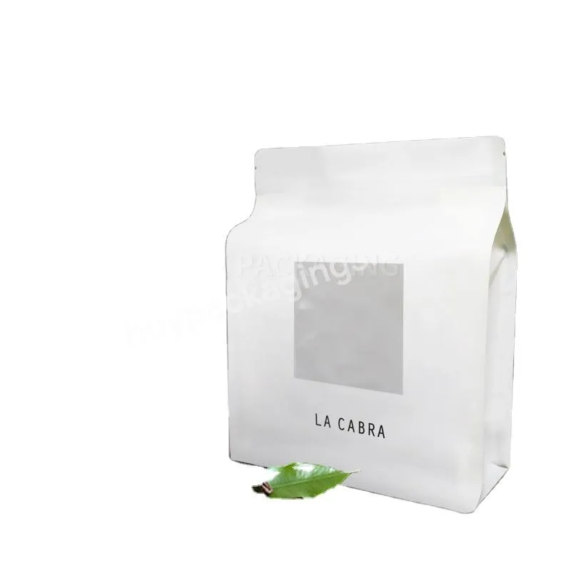 Custom Label Compostable Coffee Beans Bag White Roasted Coffee Bags Flat Bottom Coffee Zipper Bag