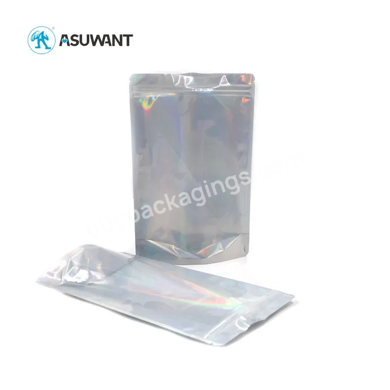 Custom Laser Film Packing One Side Clear Stand Up Pouch Holographic Cosmetic Bag - Buy Holographic Cosmetic Bag,Bag Holographic,Holographic Packing Bags.