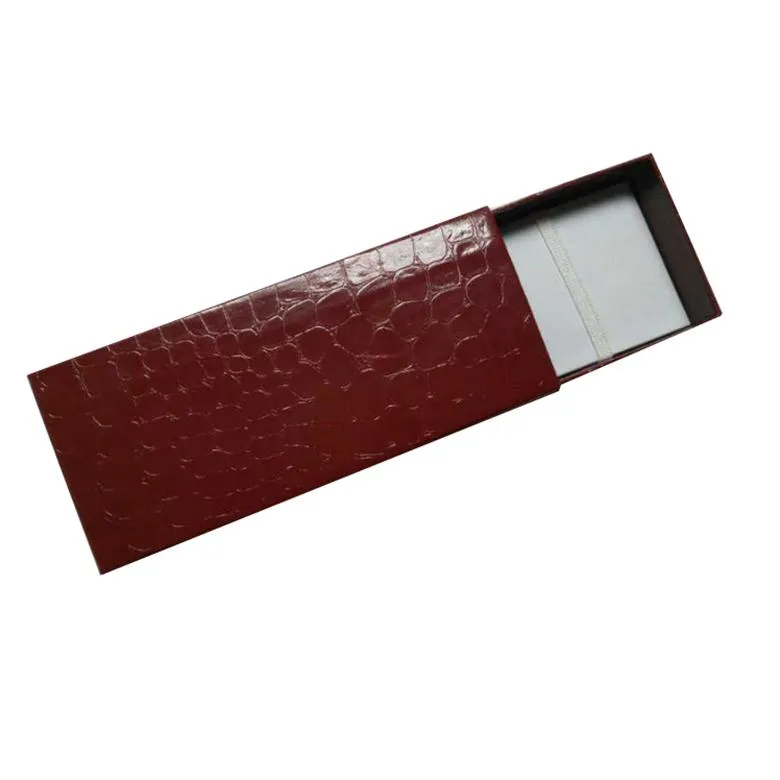 Custom leather texture black paper sliding drawer box for wrist watch band watch strap packaging