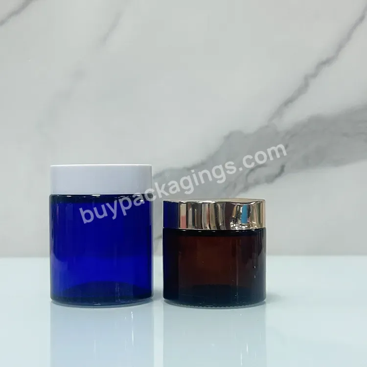 Custom Logo 10ml 15ml 20ml 30ml 50g 100ml Face Empty Color Glass Cream Jar Blue