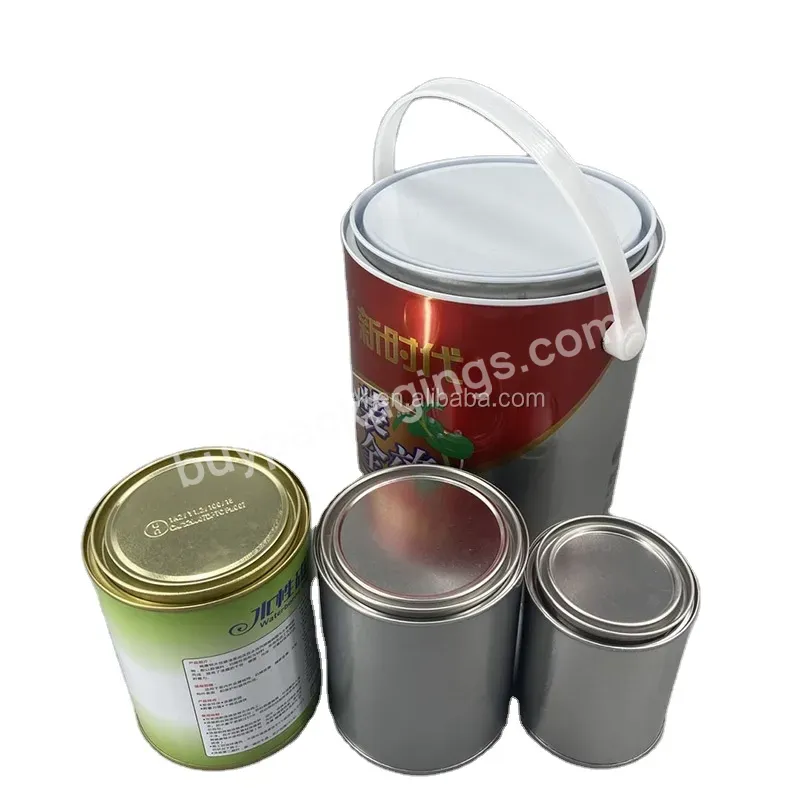 Custom Logo 1l 4l 5l Round Metal Can Epoxy Lined With Triple Tight Lid For Water Based Paint Packaging