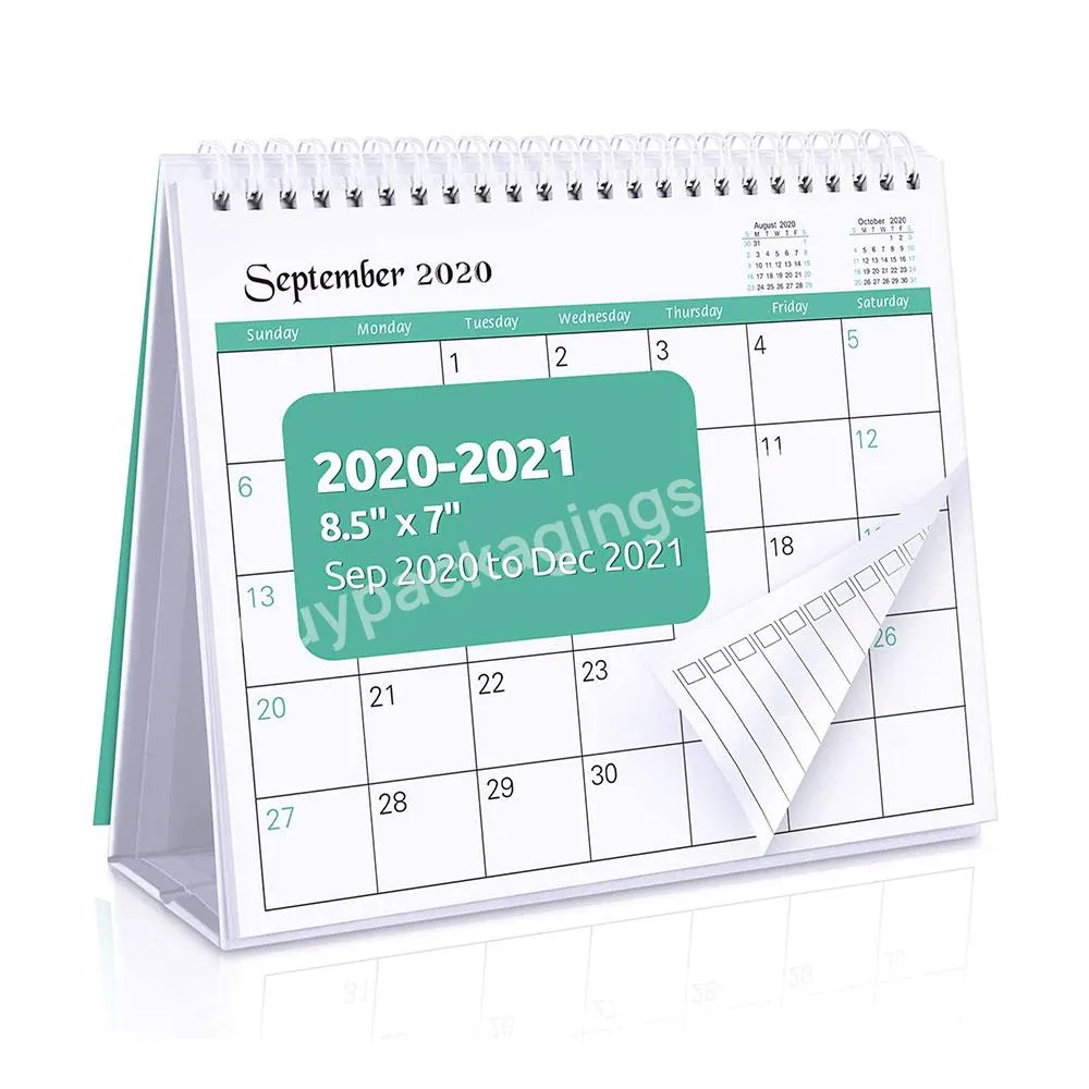 Custom Logo 2020 -  Desktop Stand Up Table Desk Spiral Monthly Calendar