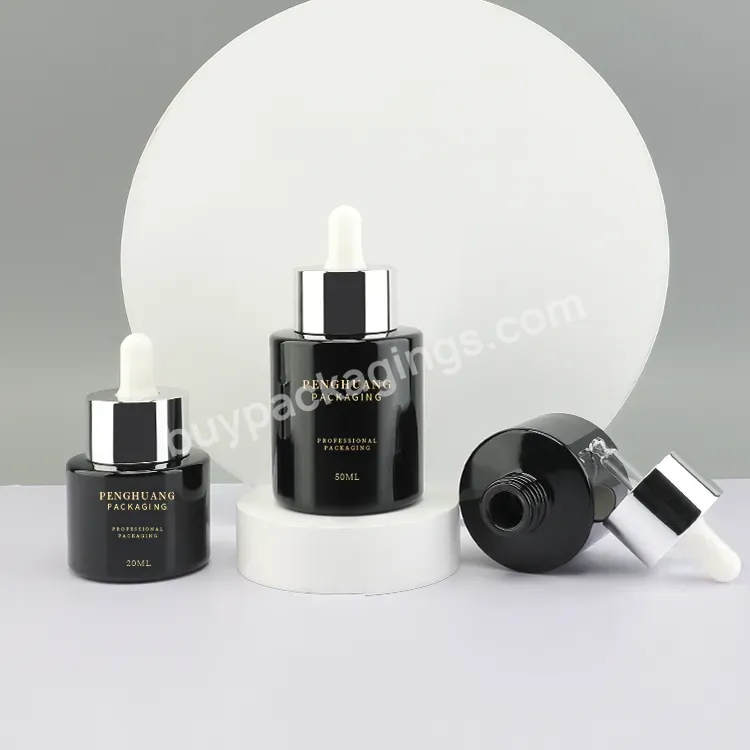 Custom Logo 20ml 50ml Empty Round Dropper Bottle Black Face Serum Bottle Packaging Cosmetic Glass Dropper Bottle With Pipette - Buy Black 50ml Dropper Bottle,Face Skincare Dropper Bottle,50ml Serum Glass Bottle.