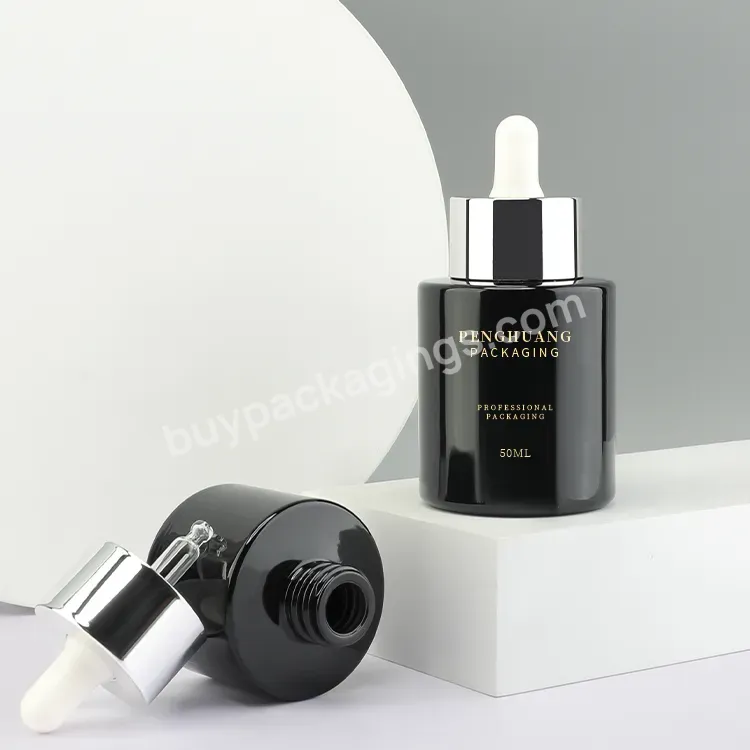 Custom Logo 20ml 50ml Empty Round Dropper Bottle Black Face Serum Bottle Packaging Cosmetic Glass Dropper Bottle With Pipette - Buy Black 50ml Dropper Bottle,Face Skincare Dropper Bottle,50ml Serum Glass Bottle.