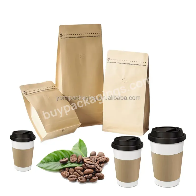 Custom Logo 250g,500g Flat Bottom Biodegradable Kraft Paper Coffee Bag With Valve