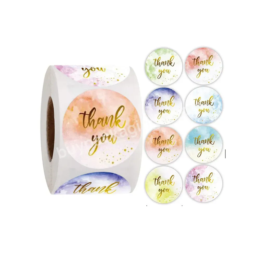 Custom Logo 500 Pcs Roll Colorful Round Stickers Seal Thank You Christmas Stickers Thank You Stickers For Small Business