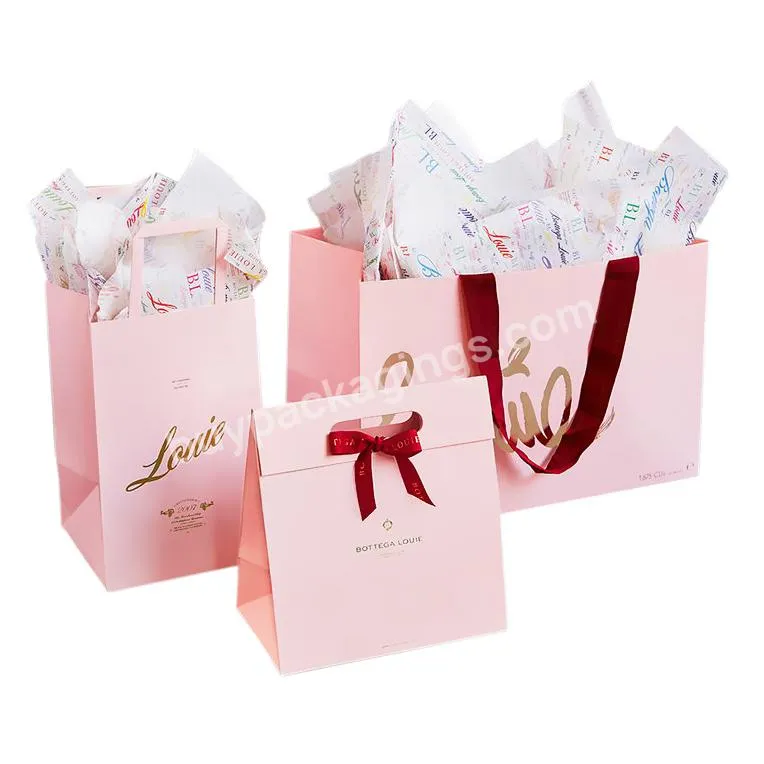 Custom Logo Bags Print Small Thank You Paper Pink Merchandise Bags Packaging Sac For Merchandise