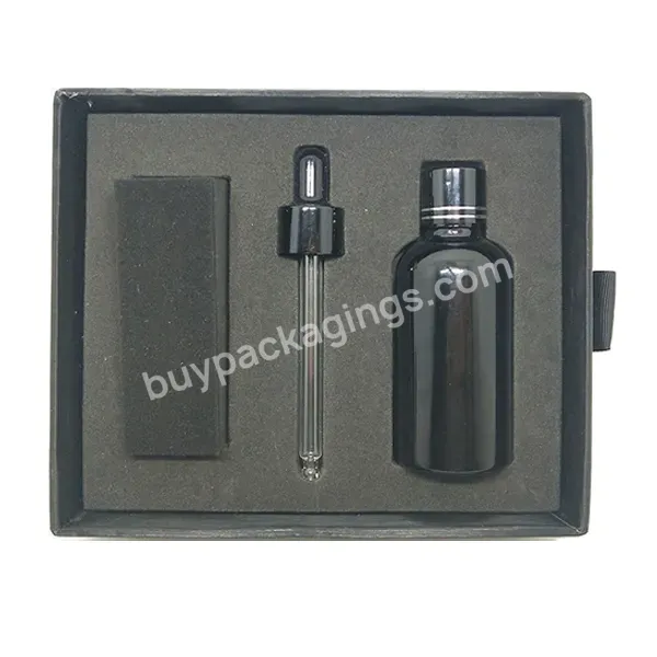 Custom Logo Beard Oil Packaging 30 Ml Tincture Black Frosted Glass Dropper Bottle With Essential Oil Packaging Box