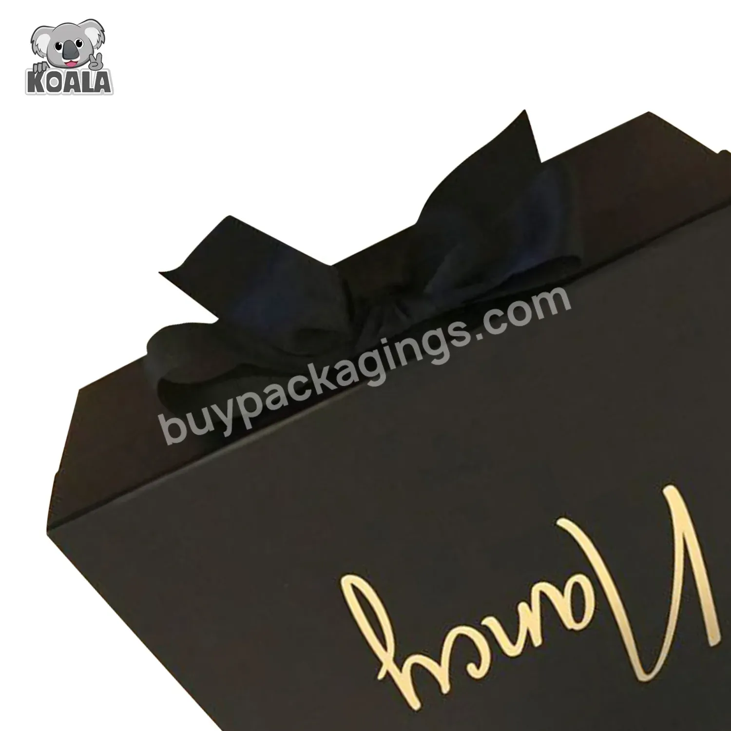 Custom Logo Big Small Folding Black Luxury Wedding With Ribbon Paper Gift Box Packaging