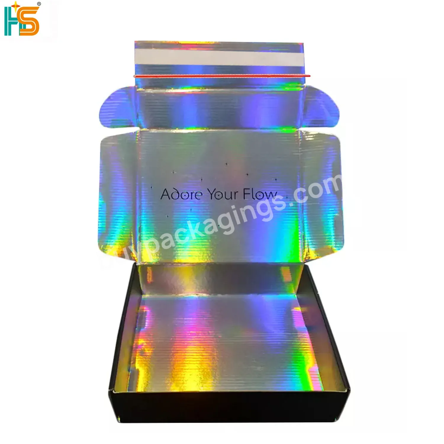 Custom Logo Black Holographic Shipping Corrugated Packaging Bag Boxes Adhesive Tear Strips Zipper Mailing Postage Box