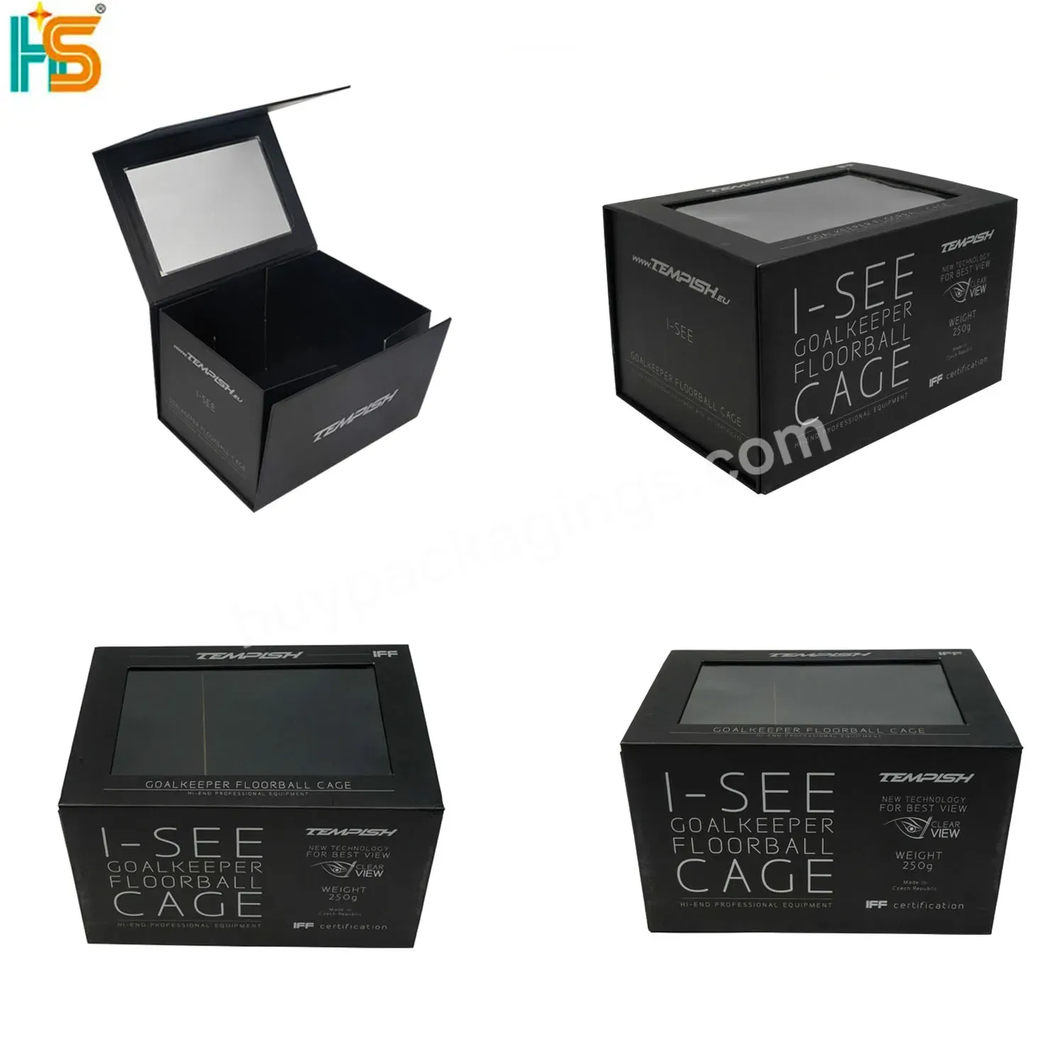 Custom Logo Black Magnetic Closure Lid Folding Paper Box With Pvc Window